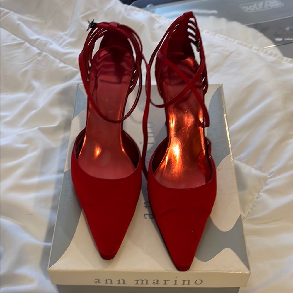 Ann Marino Red Heels with Ankle Straps